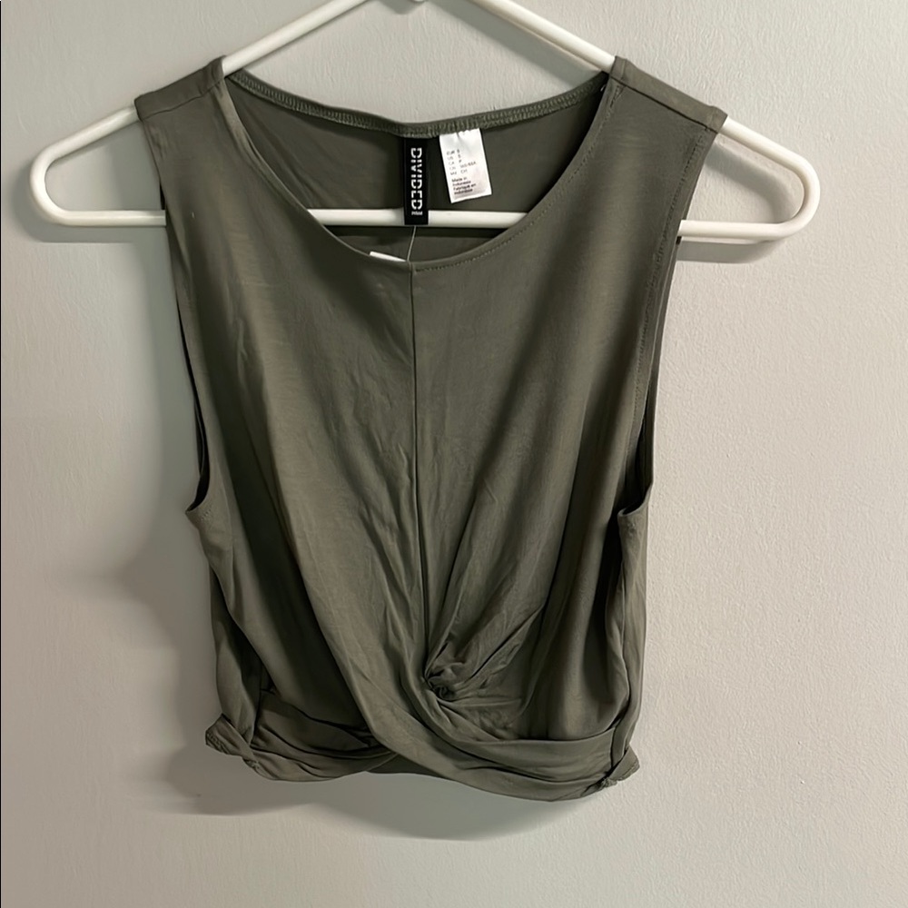 Olive Green Twisted Front Sleeveless Top